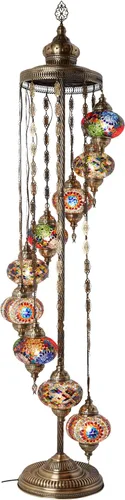 Miniatura 2 de DEMMEX Lámpara de pie con mosaico turco marroquí, 9 globos, 6 pies de alto, lámpara de pie decorativa estilo Tiffany con globos coloridos