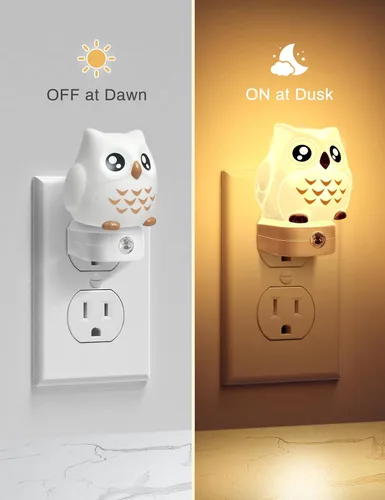Miniatura 4 de Luces nocturnas de búho enchufables a la pared, bonita luz nocturna para niños, luz nocturna LED de 8 colores con sensor de atardecer a amanecer