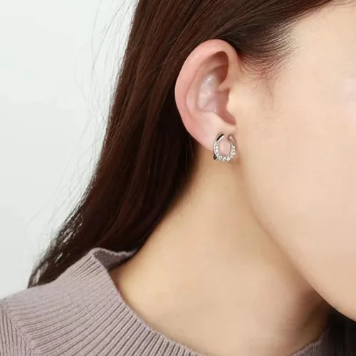 Miniatura 4 de Aretes de herradura lindos aretes de herradura para niñas y mujeres, pequeños aretes de plata de ley 925 con circonita cúbica, aretes de herradura