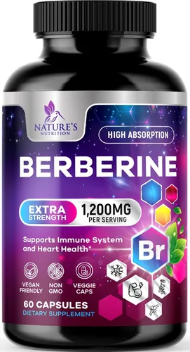 Berberine HCL Blend 1200mg por porción – Alta absorción, suplemento de berberina extra fuerte – Salud avanzada del corazón y apoyo inmunológico