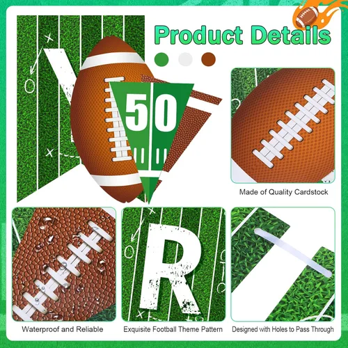 Miniatura 4 de Pasimy 4 pancartas de fútbol para fiesta de cumpleaños, banderines de fútbol con texto en inglés "Happy Birthday", guirnalda circular de papel
