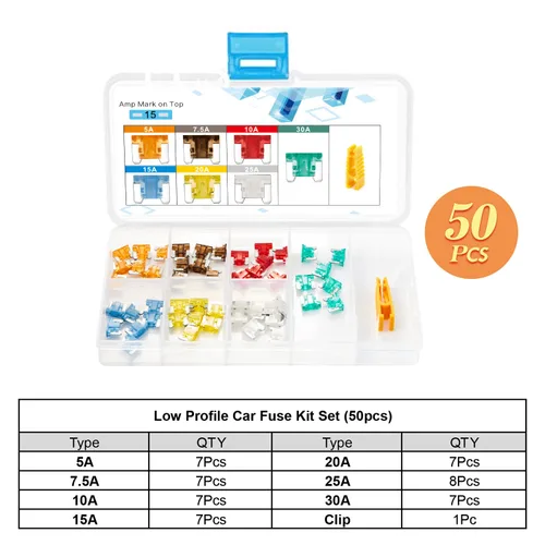Miniatura 5 de Chanzon Caja surtida de fusibles de microhoja de perfil bajo (5A 7.5A 10A 15A 20A 25A 30A) para automóvil, camión, RV, automóvil, motor, barco