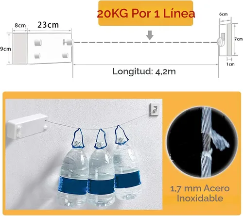 Miniatura 4 de Tendedero retráctil, línea de secado de ropa retráctil para interiores, líneas de ropa retráctiles dobles para colgar ropa al aire libre con alambre