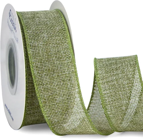 Ribbli Cinta de Arpillera con Alambre Verde Musgo/Salvia Primaveral, 1-1/2 Pulgadas x 10 Yardas, Cinta de Borde con Alambre para Lazo Grande, Musgo
