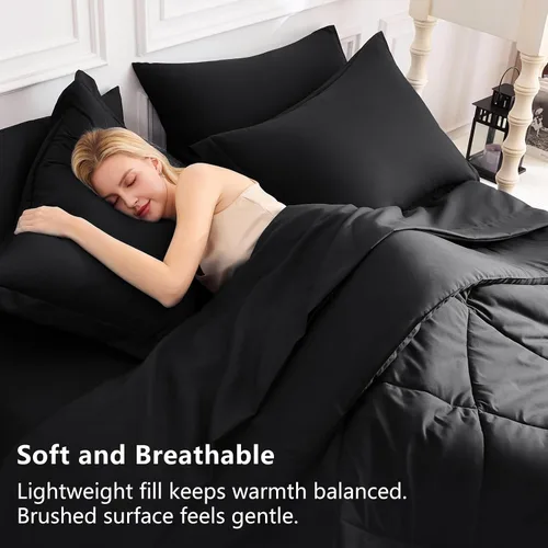 Miniatura 3 de CozyLux Juego de edredón tamaño individual con sábanas de color negro, 5 piezas, ropa de cama en una bolsa, para todas las estaciones, para niñas