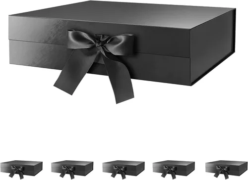 Miniatura 27 de BLK&WH Caja de regalo de 9 x 6.5 x 3.8 pulgadas, caja de regalo negra, caja de padrino, caja plegable con tapa de cierre magnético para embalaje