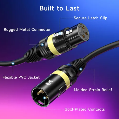 Miniatura 5 de Cable Matters Paquete de 2 cables DMX de luz de escenario de 22 AWG de 10 pies / 9.8 ft con conector XLR de 3 pines, cable de iluminación DMX macho
