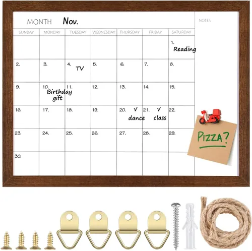 Miniatura 11 de TORASO Pizarra blanca de borrado en seco y calendario mensual, pizarra blanca magnética para pared, oficina, escuela, hogar, tablero colgante