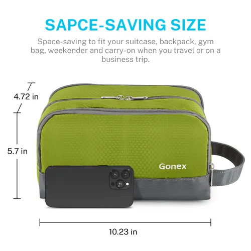 Miniatura 5 de Gonex Neceser de viaje de nailon, bolsa de afeitado, organizador de artículos de tocador, Verde