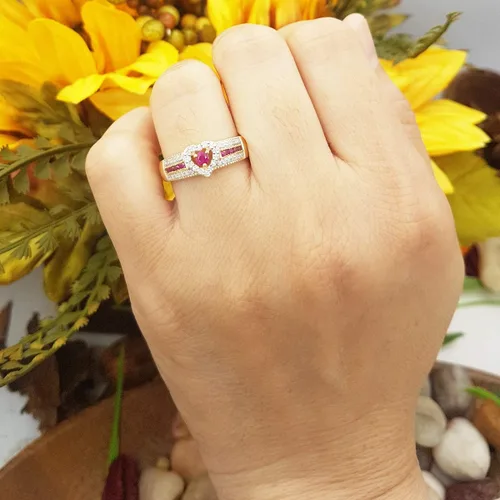 Miniatura 4 de Dazzlingrock Collection Anillo de compromiso de promesa en forma de corazón de rubí y diamante blanco de corte redondo de 10 quilates, oro blanco
