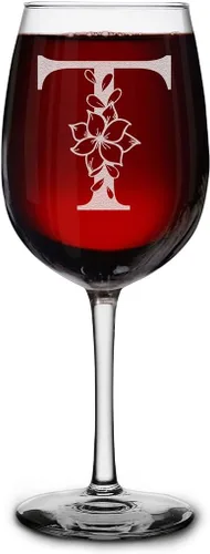 Miniatura 22 de shop4ever Copa de vino con monograma floral con inicial grabada de 16 onzas (B), copa de vino grabada con tallo para mujer, regalo de cumpleaños