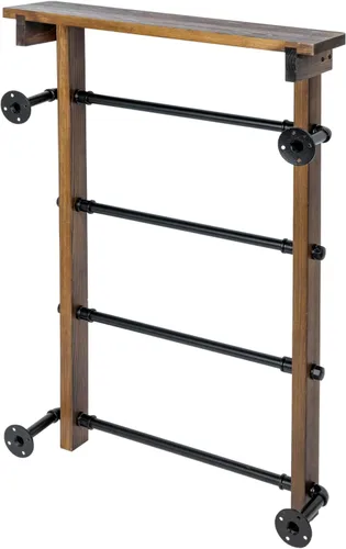Miniatura 7 de MyGift Toallero Escalera de 4 Niveles Montado en Pared con Estante de Almacenamiento Superior, Soporte de Toalla Colgante de Madera Maciza Rústica