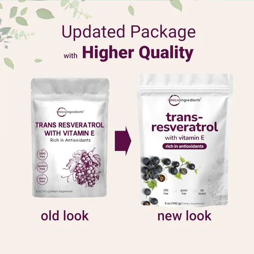 Miniatura 3 de Polvo puro de trans-resveratrol con vitamina E, 5 onzas, fórmula 2 en 1, polvo micronizado para una mejor absorción, suplemento de resveratrol