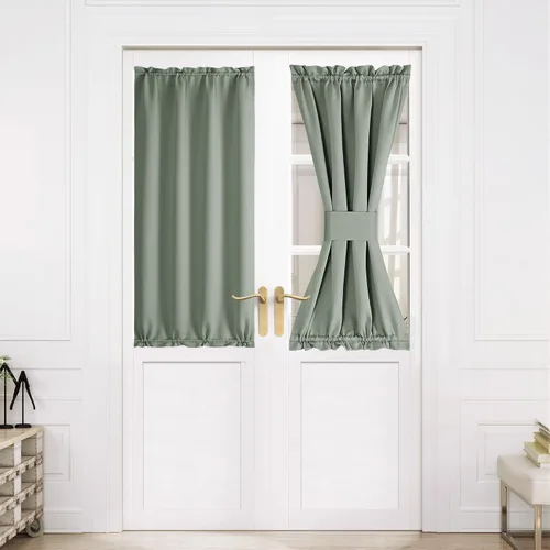 Miniatura 63 de NICETOWN Cortinas opacas unicolor con aislamiento térmico para puerta francesa, granja, oscurecimiento de habitación, puertas y ventanas de Marrón