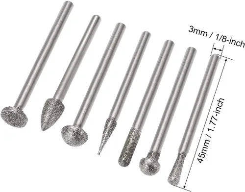 Miniatura 2 de uxcell Juego de brocas de diamante para fresas, herramientas rotativas de tallado para piedra de vidrio, cerámica, grano 120, vástago de 1/8