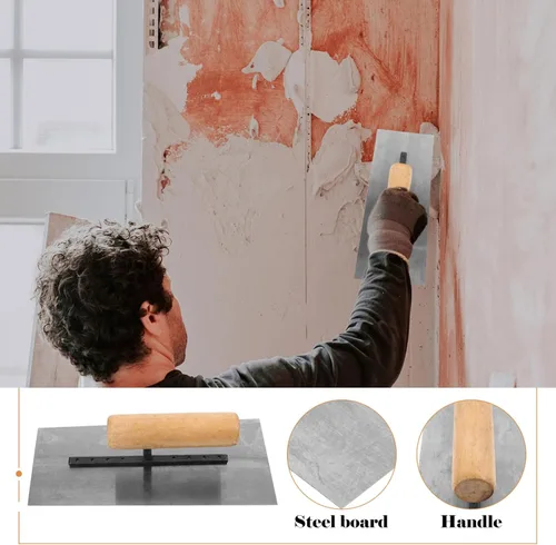 Miniatura 2 de Housoutil Paleta de mano resistente Paleta de hormigón Mango de madera Herramientas de albañilería para yeso