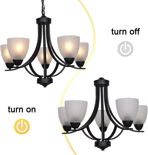 Miniatura 7 de 5 Light Shaded Contemporary Chandeliers with Alabaster Glass Black Rustic Light Fixtures Ceiling Hanging Mid Century Modern Pendant Lighting for