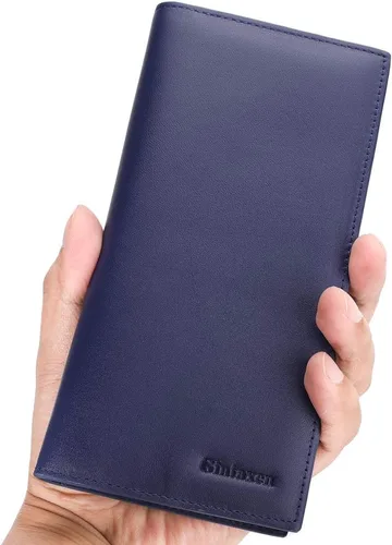 Miniatura 7 de GintaXen Cartera larga delgada de cuero con bloqueo RFID, Azul, Slim