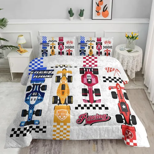 Miniatura 39 de Juego de edredón para niños Axolotl, tamaño individual, juego de ropa de cama con diseño de autos de carreras para niños, niñas, adolescentes