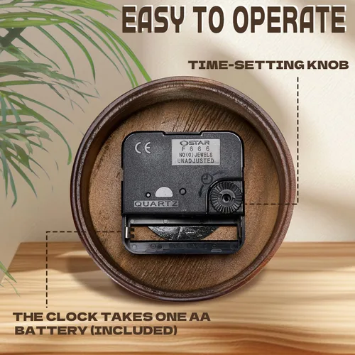 Miniatura 4 de Reloj de escritorio analógico de madera, pequeño, redondo, de cuarzo, funciona con pilas, sin tictac, silencioso, para oficina, sala de estar, 4
