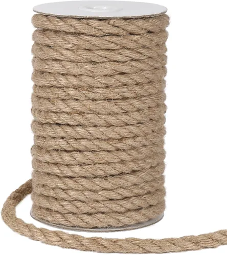 Tenn Well Cuerda de yute de 0.315 pulgadas, 50 pies de cuerda gruesa y resistente para manualidades, jardinería, poste rascador de gatos, decoración