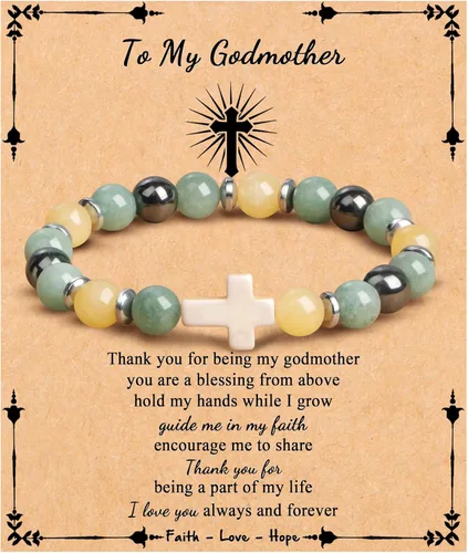 Miniatura 31 de JoycuFF Regalos Cristianos, Pulseras de Cruz para Mujeres, Joyería Cristiana Católica Religiosa de Fe de Pascua, Pulseras de Piedra Natural