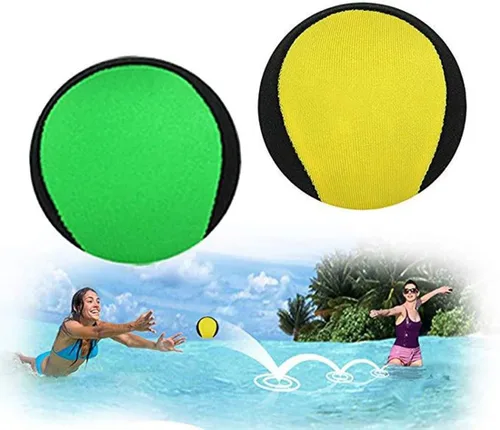 Pelota rebotadora de agua, paquete de 2 pelotas para aliviar el estrés para nadar, playa y actividades al aire libre (amarillo + verde, 2.2 in)