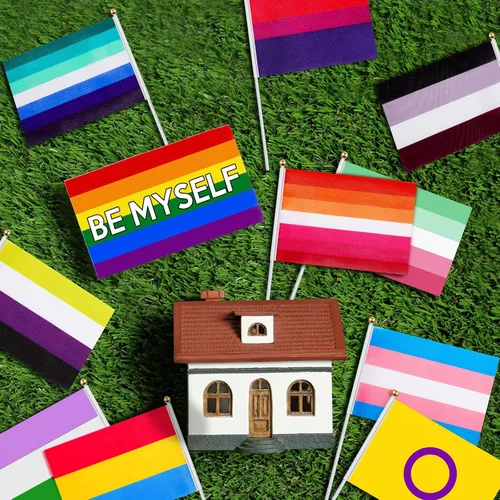 Miniatura 4 de Weewooday Juego de 108 banderas de orgullo mini LGBT pequeña bandera progreso de mano arco iris gay Genderqueer asexual no binario lesbiana