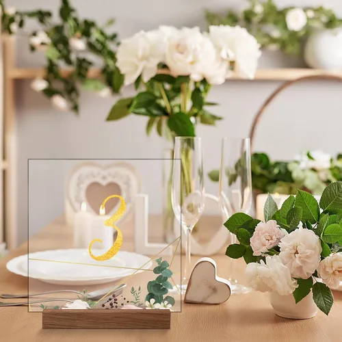 Miniatura 4 de Roowest 24 soportes de madera rústica para números de mesa para bodas, 4.5 pulgadas, soportes de madera para números de mesa de 5 x 7, soportes
