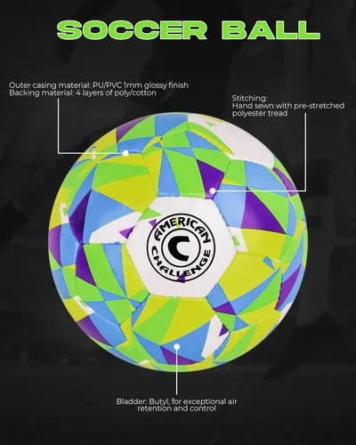 Miniatura 6 de American Challenge Tempo Balón de fútbol – Balón de fútbol profesional para campos de césped – Pelotas de fútbol duraderas cosidas a máquina de TPU