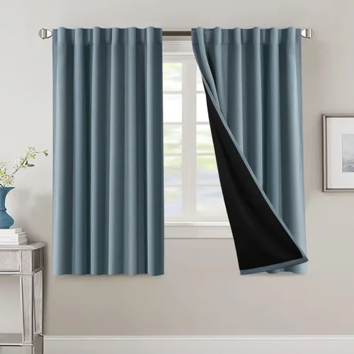 Miniatura 42 de H.VERSAILTEX Cortinas 100% opacas para dormitorio con forro negro, cortinas de oscurecimiento de habitación completa, con aislamiento térmico