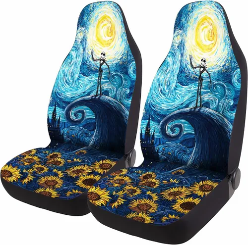 Miniatura 41 de GENANY Horror Nightmare Skellington - 2 fundas de asiento delantero para automóvil, camión, SUV, regalos de Navidad, funda de asiento de cubo