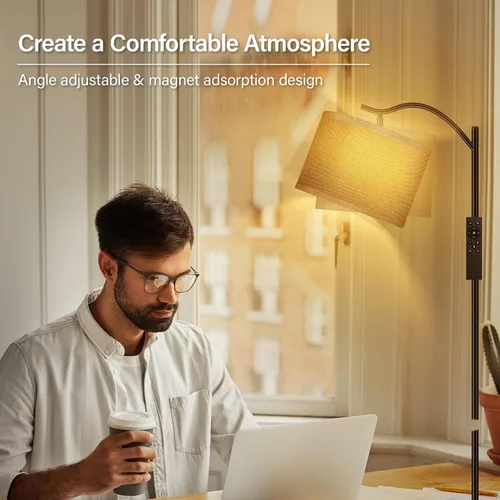 Miniatura 3 de BoostArea Lámpara de pie para sala de estar, lámpara de pie de arco con control remoto, brillo regulable continuo y temperatura de colores 2700 Yute