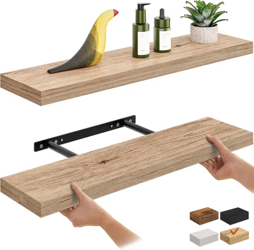 Miniatura 26 de Ballucci Estantes flotantes, juego de 2 estantes de pared de madera de 24 pulgadas, con soportes invisibles para baño, sala de estar, dormitorio