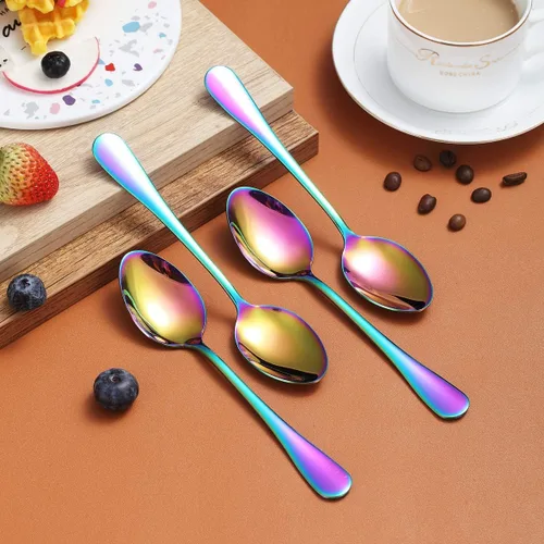 Miniatura 4 de Berglander - Juego de 4 cucharaditas de 6.5 pulgadas, acero inoxidable, chapado en titanio, brillante, multicolor, cucharas de té coloridas, cuchara