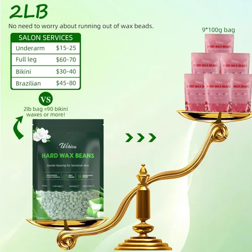 Miniatura 5 de Cera para depilación, 2 libras de perlas de cera para piel sensible, con aloe vera puro, para cara, cejas, piernas, bikini, depilación brasileña