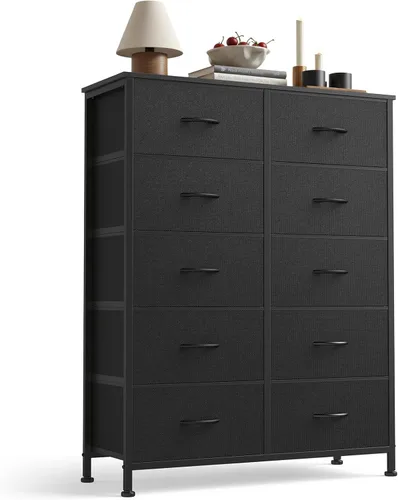 Sweetcrispy, Torre de Almacenamiento de Tela de 10 Cajones con Contenedores, Organizador de Cajonera Alta para Dormitorio, Armario, Pasillo, Marco