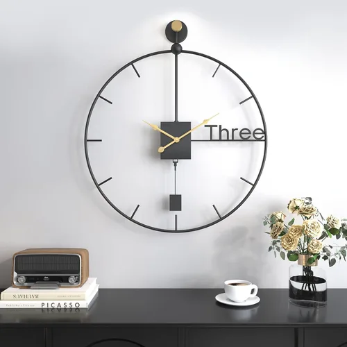 Miniatura 45 de Reloj de pared negro de 16 pulgadas decorativo, moderno reloj de metal para sala de estar, funciona con pilas, silencioso, sin tictac, números