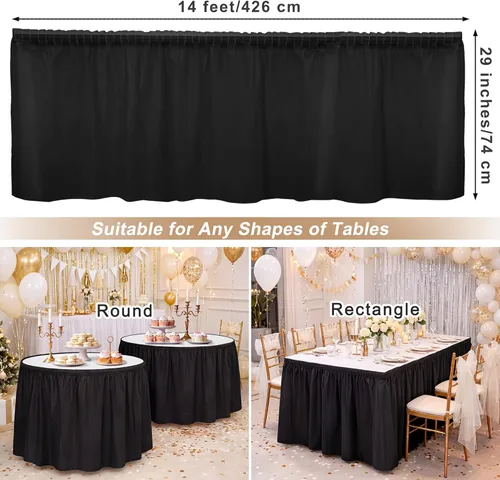 Miniatura 2 de TURSTIN 2 faldas de mesa de plástico negro de 14 x 29 pies para mesas rectangulares, mantel ajustable, mantel desechable para fiestas de cumpleaños