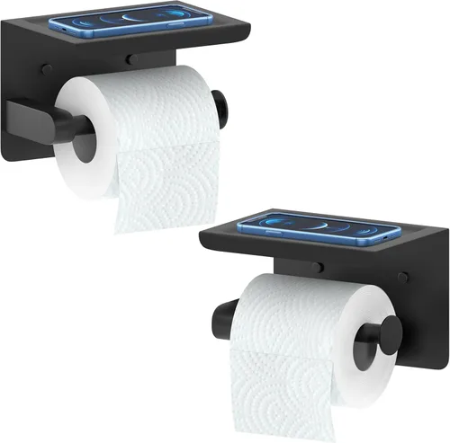 Miniatura 8 de Soporte de papel higiénico de níquel cepillado con estante, montaje en pared de acero inoxidable SUS304, adhesivo de doble instalación o tornillo