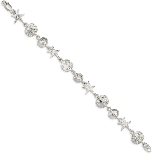 Miniatura 3 de Pulsera de plata de ley con conchas marinas, estrella de mar y dólar de arena, 7.0in, pinza de langosta