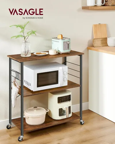 Miniatura 2 de VASAGLE Estante de cocina con ruedas, carrito de servicio de 31.5 pulgadas con 3 estantes, carrito de cocina, estante de microondas, para mini