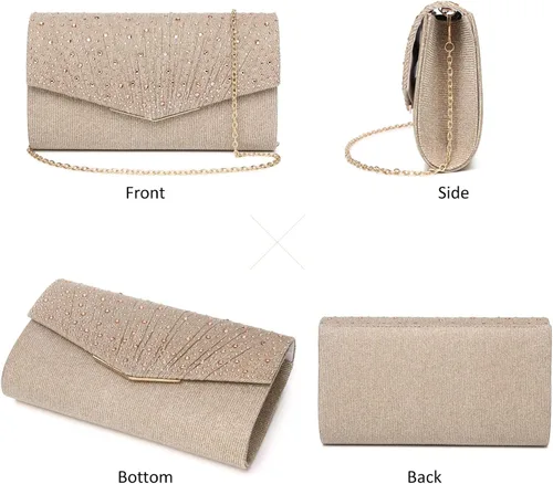 Miniatura 3 de Bolsos de noche para mujer con lentejuelas y purpurina para mujer bolso formal con sobre de diamantes de imitación para boda fiesta graduación