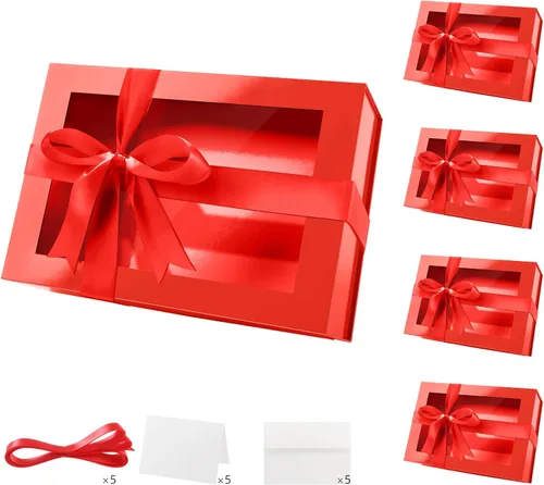 Miniatura 15 de PACKQUEEN 5 cajas de regalo negras grandes con ventanas, 13.5 x 9 x 4.1 pulgadas, cajas de regalo con ventanas transparentes para regalos que