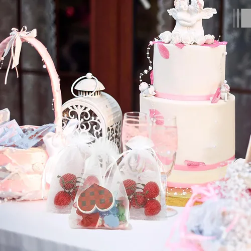 Miniatura 5 de Bolsas de organza, bolsas de organza de 4 x 6, bolsas blancas para recuerdos de boda, 50 bolsas de malla con cordón, bolsas de regalo de joyería