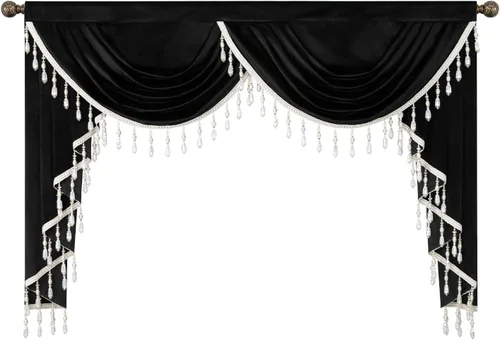 Miniatura 57 de VOGOL Cenefa de cortinas de terciopelo grueso para dormitorio, cenefas de cascada de lujo con aislamiento térmico dorado para sala de estar formal