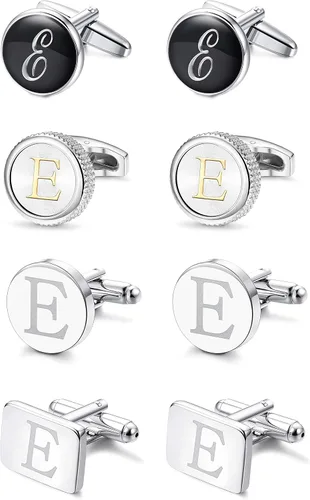LOYALLOOK 4 pares de gemelos con inicial para hombre, diseño de letras, diseño de alfabeto, para negocios, boda, día del padre