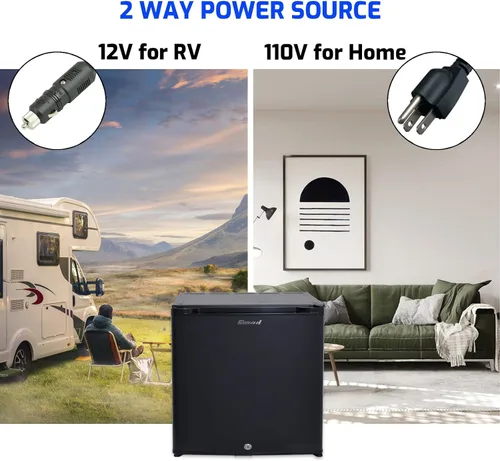 Miniatura 2 de Refrigerador Mini con cerradura Smad, refrigerador de 12V para vehículos recreativos de 1.0 pies cúbicos. Refrigerador compacto de 12V / 110V, sin