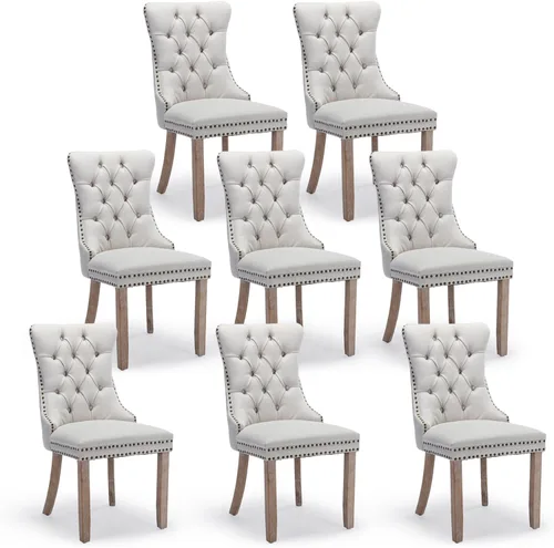 Miniatura 81 de Juego de 4 sillas de comedor de terciopelo, sillas de comedor tapizadas con ribete de cabeza de clavo y patas de madera maciza para cocina