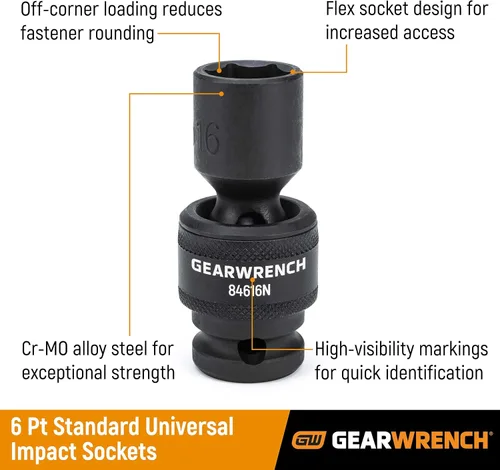 Miniatura 3 de Gearwrench juego de llaves de impacto universal métrico de 6 puntas de 1/2 pulgada (15 piezas) - 84939N
